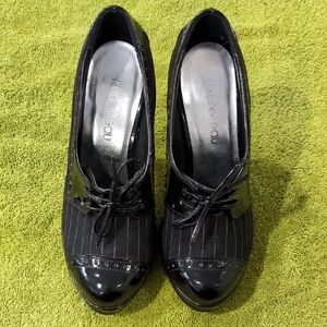 Le Chateau Black Pinstripe Lace-Up Heels